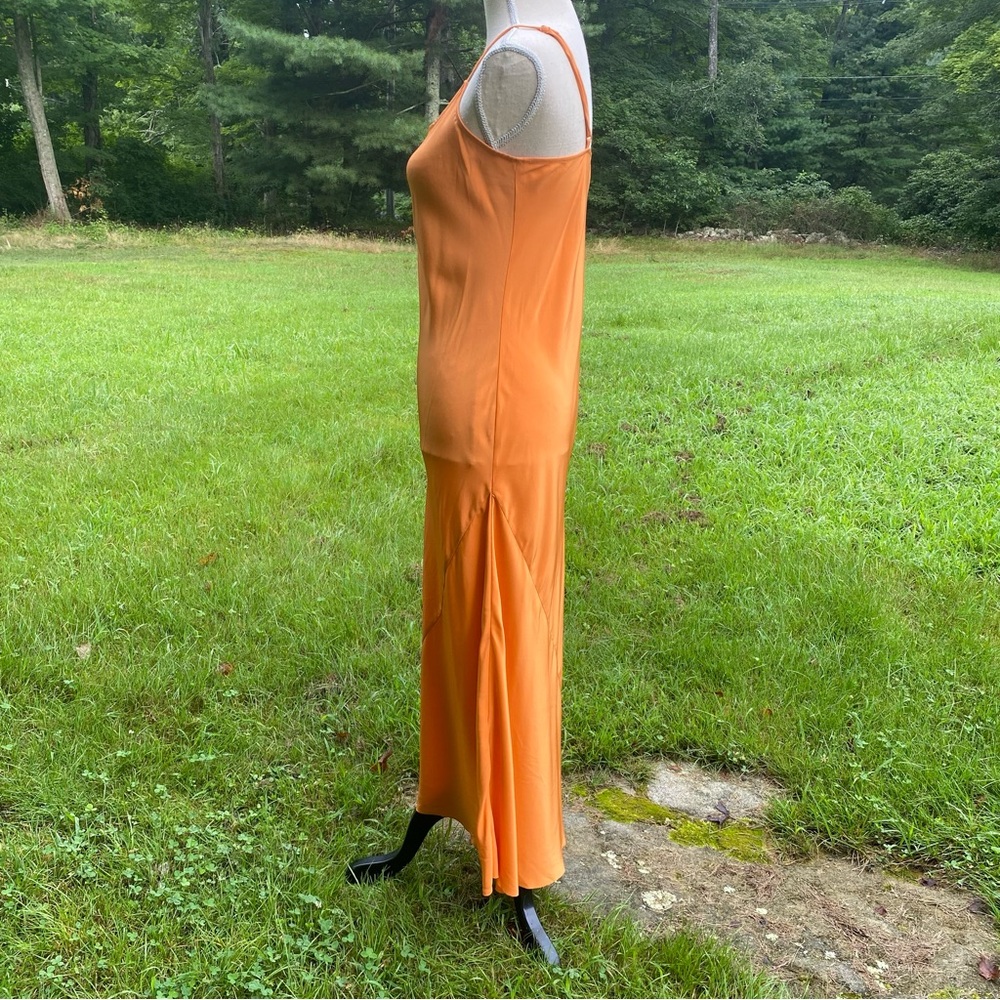 AYR DRESS MAXI ORANGE SILK SLIP ON SPAGHETTI STRAP SIZE S - Picture 5 of 12